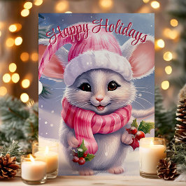Schattige Muis in Kerstmannenhoed Vrolijke Feestda Feestdagen Kaart