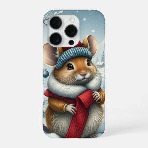 Schattige muis in nette winterkleding en hoed iPhone 16 pro hoesje