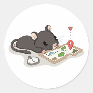 Schattige Muis Leest een Schatkaart Avonturen Stic Ronde Sticker