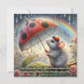 Schattige Muis Lieveheersbeestje Waterverf Regenbo Feestdagenkaart (Voorkant)