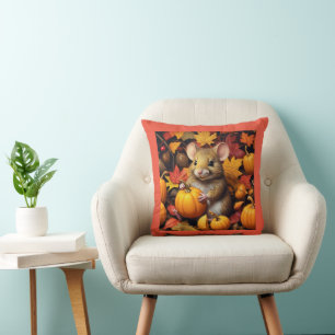 Schattige muis met Autumn Pumpkins Sierkussen
