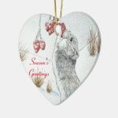 schattige muis met bessen sneeuwen keramisch ornament (Links)