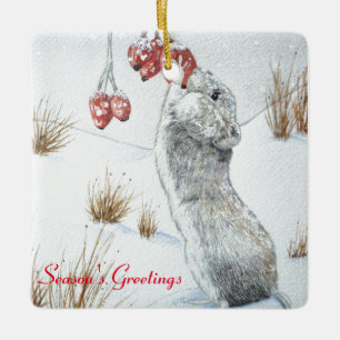 schattige muis met bessen sneeuwen keramisch ornament