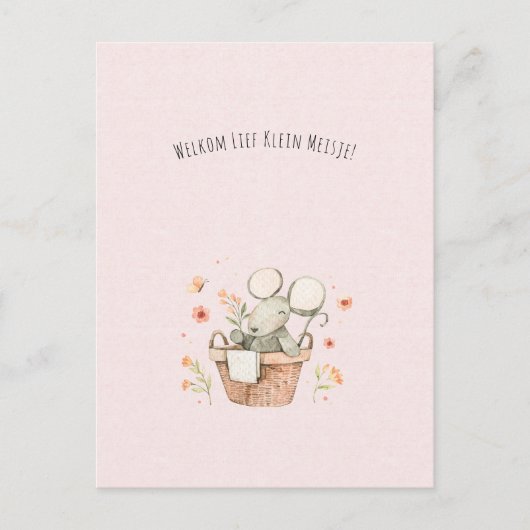 Schattige Muis Met Bloemen Welkom Nieuwe Baby Briefkaart (Voorkant)
