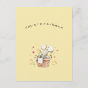 Schattige Muis Met Bloemen Welkom Nieuwe Baby Briefkaart