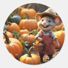 Schattige muis met herfstpompoenen Sticker