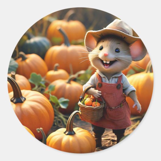 Schattige muis met herfstpompoenen Sticker (Voorkant)