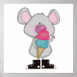schattige muis met ijsje poster