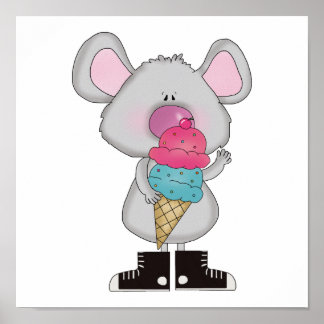 schattige muis met ijsje poster