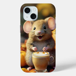 Schattige muis met latte in Herfst iPhone 15 Hoesj iPhone 15 Case