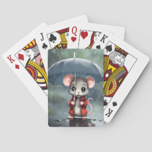 Schattige muis onder een paraplu pokerkaarten