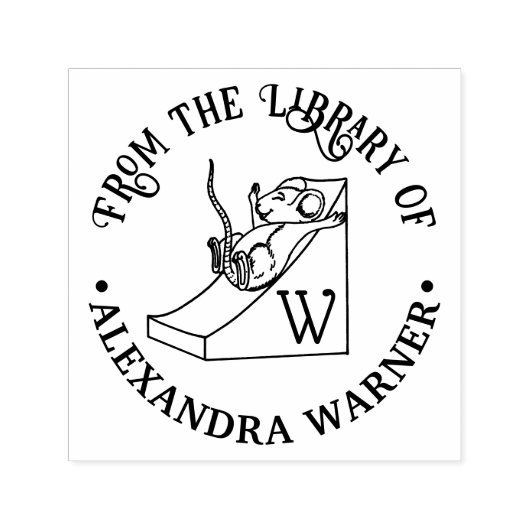 Schattige Muis op Kaas Glijbaan Bibliotheek Naam I Zelfinktende Stempel (Design)