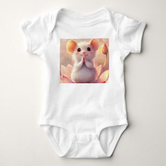 Schattige Muis op Lotus - Baby Bodysuit (Voorkant)