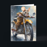 Schattige Muis Rijden op een Motorcycle Kaart<br><div class="desc">Schattigee muis in een bruine jas en broek uit voor een motorrit op dit lege wenskaart.</div>