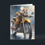 Schattige Muis Rijden op een Motorcycle Kaart<br><div class="desc">Schattigee muis in een bruine jas en broek uit voor een motorrit op dit lege wenskaart.</div>