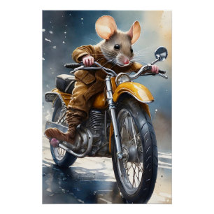 Schattige Muis Rijden op een Motorcycle Perfect Poster