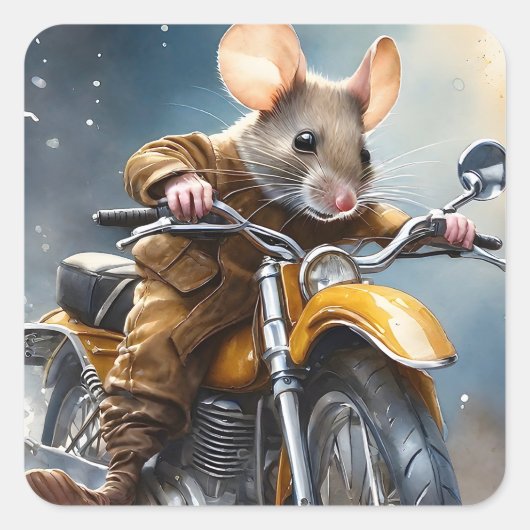 Schattige Muis Rijden op een Motorcycle Vierkante Sticker (Voorkant)