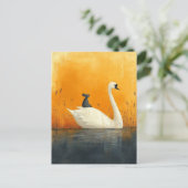 Schattige muis rijdt op een zwaan briefkaart (Staand voorkant)