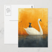 Schattige muis rijdt op een zwaan briefkaart (Voorkant / Achterkant)