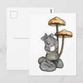 Schattige muis staand op rotsen, met paddenstoelen briefkaart (Voorkant / Achterkant)