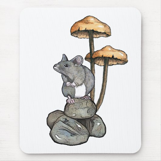 Schattige muis staand op rotsen, met paddenstoelen muismat (Voorkant)