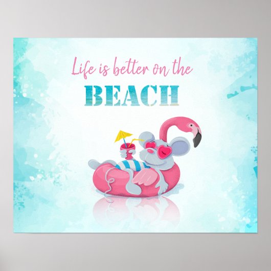 Schattige Muis Stijlvol Strand Poster (Voorkant)
