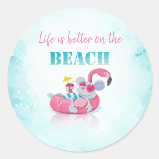 Schattige Muis Stijlvolle Strand Ronde Sticker (Voorkant)