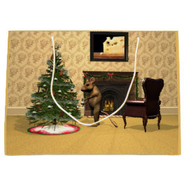Schattige muis versiert een kerstboom groot cadeauzakje