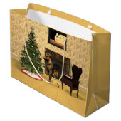 Schattige muis versiert een kerstboom groot cadeauzakje (Achterkant Gekanteld)