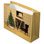 Schattige muis versiert een kerstboom groot cadeauzakje (Voorkant Gekanteld)