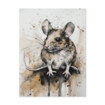 Schattige Muis Waterverf Art Briefkaart – Natuur W