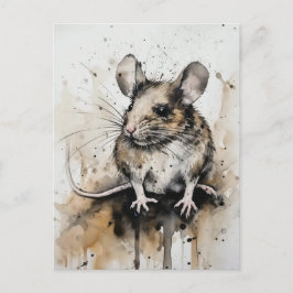 Schattige Muis Waterverf Art Briefkaart – Natuur W