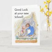 Schattige Muisje Succes Nieuwe School Kaart (Gele Bloem)