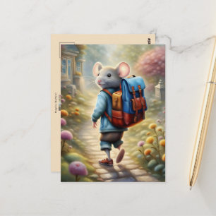 Schattige muisjongen op weg naar school, op maat g briefkaart