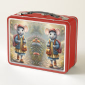 Schattige muismeisje op weg naar school, gewoonte (Achterkant)