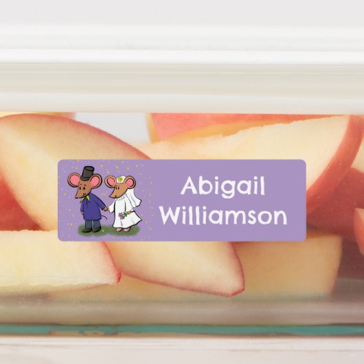 Schattige muispaar cartoon gepersonaliseerd labels (Aangebracht)
