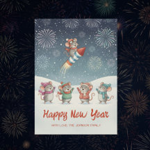 Schattige Muizen Gelukkig Nieuwjaar Vuurwerk
