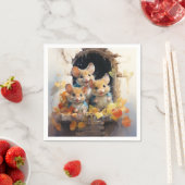 Schattige muizen herfstbladeren, uitkijkend raam servet (Insitu)