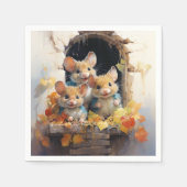 Schattige muizen herfstbladeren, uitkijkend raam servet (Voorkant)