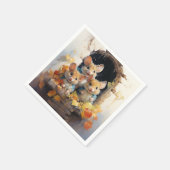 Schattige muizen herfstbladeren, uitkijkend raam servet (Hoek)