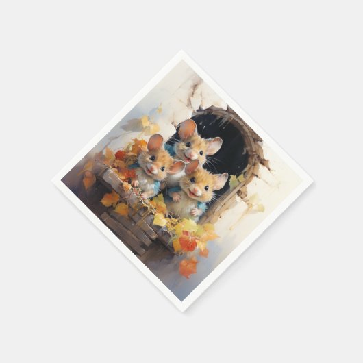 Schattige muizen herfstbladeren, uitkijkend raam servet (Hoek)