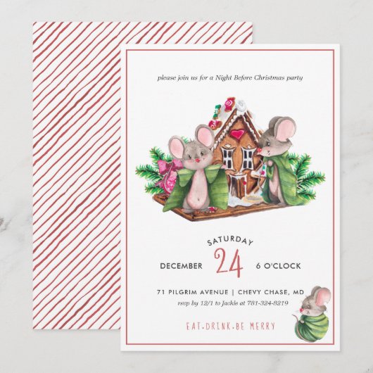 Schattige Muizen | Kerst Uitnodiging Feestje (Voorkant / Achterkant)