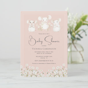 Schattige Muizen & Madeliefjes Roze Baby Shower Kaart
