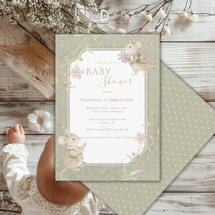 Schattige Muizen Salie Groene Bloemige Vintage Bab Kaart
