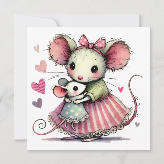 Schattige Muizen Whimsical Moederdag Moeder en Kin Kaart (Voorkant)