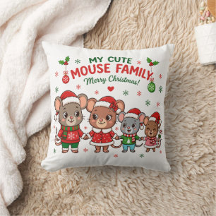 Schattige Muizenfamilie Prettig Kerstfeest Kussen