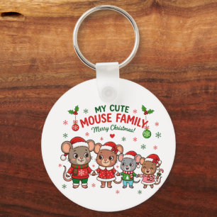 Schattige Muizenfamilie Prettig Kerstfeest Sleutelhanger