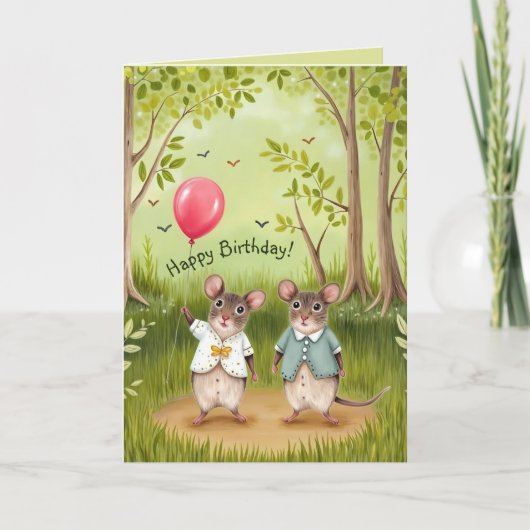 Schattige Muizenpaar Bosschilderij Verjaardag Kaart (Voorkant)