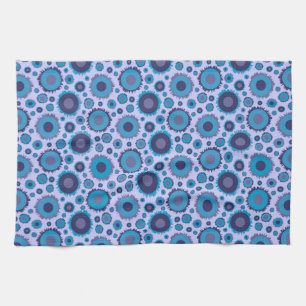 Schattige multi blauwe kleuren zonnen patronen theedoek