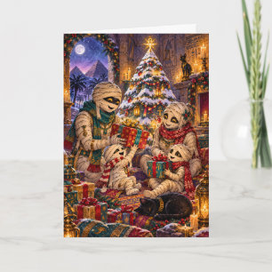 Schattige Mummie Familie Kerstmis Egyptische Creep Feestdagen Kaart